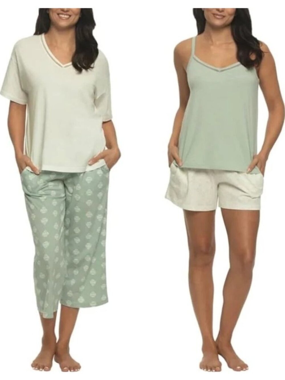 Felina Womens 4-Piece 100% Cotton Sleepwear Set XS Whisper White/Aqua Gray